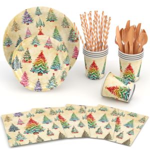 New hand-painted Christmas tree tableware Christmas theme party supplies disposable paper plates paper cups paper towels wholesale