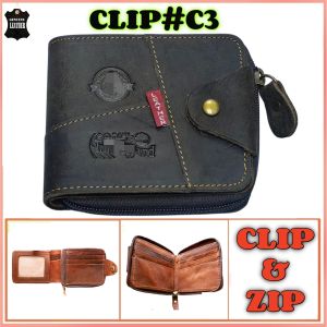 Geniune Cow Leather Mens Zip Clip Wallet/Dompet Kulit Original Lelaki/Ready Stock in Malaysia