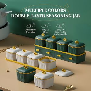 Crown Seasoning Pot Drawer Type Seasoning Box Set Condiment Storage Container Detachable Dispenser Seasoning Container Waterproof and moisture-proof Salt Monosodium Glutamate Preservation Box Kitchen Accessories