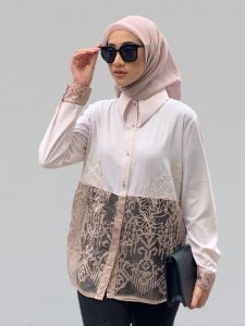 Personal Nice - Leina Shirt | Kemeja Embroidery Bahan Soft Seamless in Soft Pink | Kemeja Formal