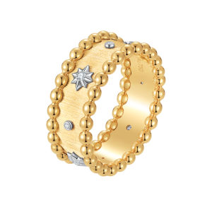 Queensun 18K Gold Star Brushed Ring French Retro wedding band ring for Female women繁星拉丝钻石戒指ring for women/rings diamond gold ring /designer ring/ins，Hollow，Korea