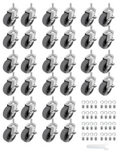 Caster Wheels 3" Locking Swivel Stem Casters Set of 4 3/8"-16 x 1 (Screw Diameter 3/8" Length 1") Rubber Casters with 360 Degree No Noise Wheels for Furniture