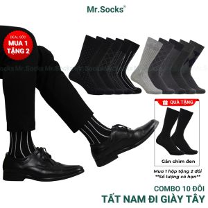 Hộp 10 đôi tất nam cổ cao công sở Mr.Socks màu đen và xám chất liệu cotton thoáng khí êm chân - GOM-MIX19-CB10