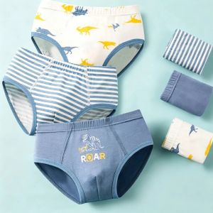 6Pcs/Set Kids Boys Underwear 95% Cotton Soft Briefs Cartoon Dinosaur Stripe Solid Breathable Childrens Underpants 2-10 Years2026