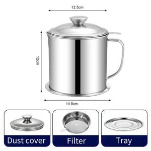 [Same Day Ship]  1.2L 304 Stainless Steel Oil Strainer Pot with Lid Tray Kitchen Cooking Oil Dispenser Container Bottle for Home Kitchen