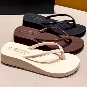 [Free Shipping] New Mid-Heel Flip-Flops For Summer Non-Slip Fashionable Travel Sandals For Women Suitable For Outdoor Wear And Beach Use In Summer