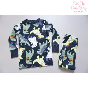 Bộ ngủ bé trai 7-18kg thun borip 100% cotton VNXK CA JOY. Bộ thun dài ngủ cho bé trai mẫu giáo in hình gấu cáo cá sấu khủng long hổ cọp...