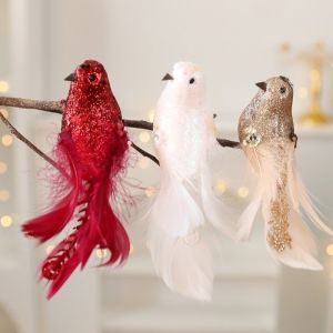 SWEET Glitter Simulation Foam Bird White Doves Realistic Feather Birds Ornaments Merry Christmas Beautiful Bird Clips Decorations Christmas Tree Decor