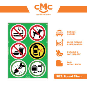 CMC196 Grab Car Prohibition (75mm) No Smoking Sign No Pet No Food Safety Belt E-hailing Car Sticker Car Rules Set 电召车