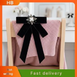 HB Black Fabric Bow Brooches For Women College Style Collar Flower Lapel Pins Crystal Necktie Fashion Jewelry Gifts