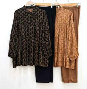 COD Set Motif Rempel Tingkat Setelan Rayon Mix Crinkle Mode Kekinian Setelan Wanita Kombinasi Terbaru