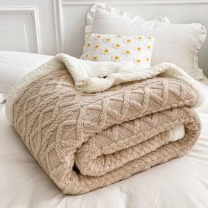 Wool blanket Double Sided Lambswool Cashmere Blanket Home Stripes Velvet Fleece Blanket Double Queen Size Super Soft and Fluffy Thick Blanket
