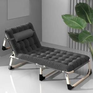 Folding Bed Single Heavy Duty Folding Chair Bed With Foam Pillow Office Nap Bed Portable Outdoor Camping Cot Bed Load Bearing 300KG