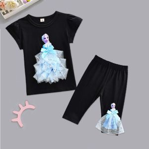[PRINCESS KESLI] 1-9 Tahun One Set Putri Elsa Anak perempuan Kaos lengan pendek berbahan katun Bayi Kids Nyaman