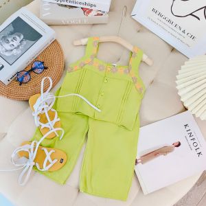 Set đũi xanh cài cúc xinh xắn bé gái 9-18kg