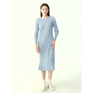 5373 Sanzhai Classic Long Sleeve Solid Color Dress 45-75kg Mid-Length Slim Fit Slit Bottoming Spring and Autumn Clothing