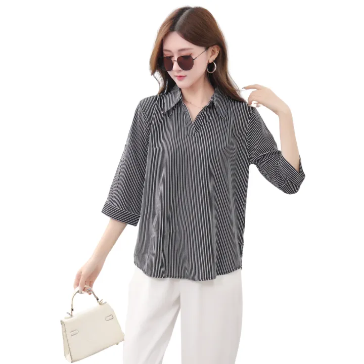 shop%20HAUL%20%20Formal%20Blouse%20L-XL%20V-Neck%20Long%20Sided%20Stripe%20Casual%20&%20Fashion%20Wear%20Women%20%203020%20-%20Image%206