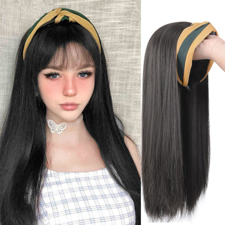 Long Straight Half Head Style Wig Heat Resistant Synthetic Natural Black Brown Headband Wigs for Women Lazada PH