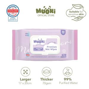 Upgraded Premium Sensitive Wipes (80s/pack) Organic Formula 99% Water No Alcohol 70gsm