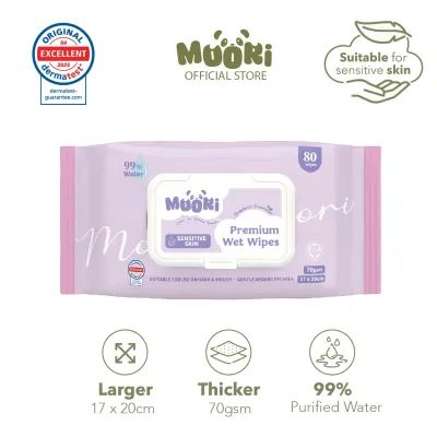 Upgraded Premium Sensitive Wipes (80s/pack) Organic Formula 99% Water No Alcohol 70gsm