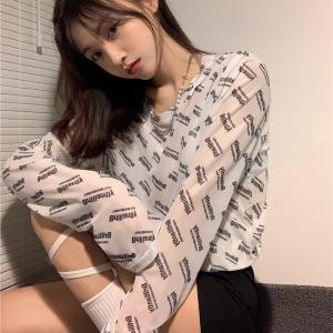 IELGY Áo Chống Nắng Lưới Xuyên Thấu Bảng Chữ Cái Phiên Bản Hàn Quốc Áo Thun Dài Tay