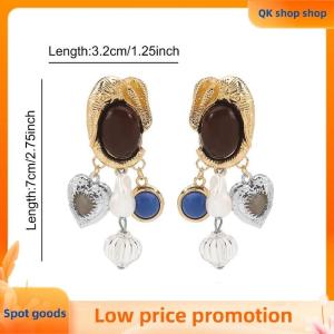 ✨QK shop✨ Retro Luxuriou Necklace Earrings Set Bohemian Resin Gemstone Beaded Jewelry For Women Party Gift