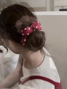 Chun buộc tóc scrunchies bông hoa 5 cánh nhồi bông dây cột tóc đeo tay họa tiết kẻ caro chấm bi Đỏ