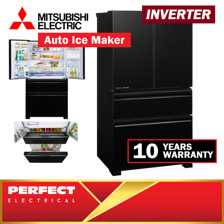 Mitsubishi 4 Door Refrigerator 630L Side by Side Fridge Tempered Glass