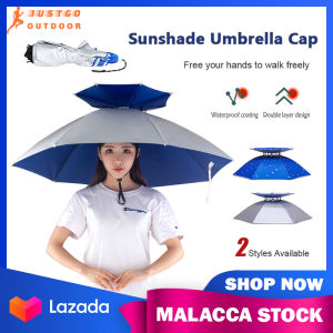 Fishing Umbrella Cap Outdoor Windproof Holdless Hiking Beach Camping Breathable Headwear Umbrella Double-Layer Sunshade Rainproof Head Umbrella