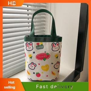 HB Portable Cute Animal Pattern Graffiti Bucket Bag Ins Printed Cylindrical Bag Canvas Bento Bag Handheld Lunch Box Bag