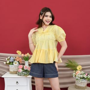 Yoenik Apparel Foila Rubber Blouse Atasan Kerut Dada Korean Style Wanita Kekinian
