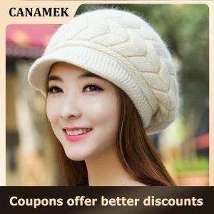 【 CANAMEK 】 Women Knitted Hat Winter Warm Knitted Baggy Beret Beanie Hat Ski Hat