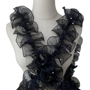 NAELIN Rộng 11cm Ruy băng đính hạt Organza 1 thước Anh Cạnh gợn sóng Phụ Kiện Ren Lolita Phụ Kiện Vải Ren hoa Viền ren xếp ly Thiết kế thời trang
