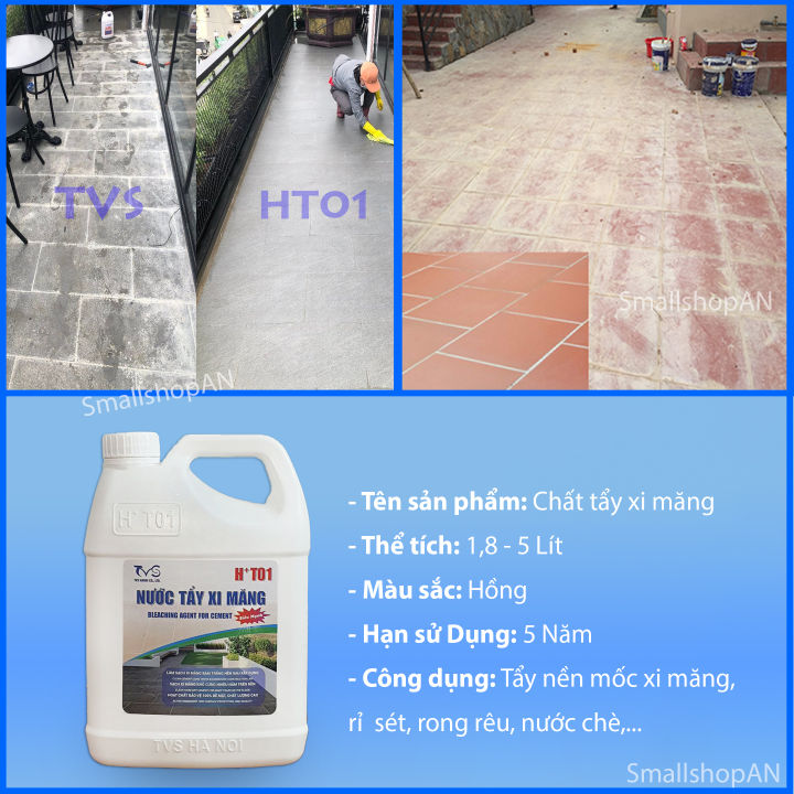 Chất Tẩy Xi Măng HT01 1,8 lít - Tặng 2 miếng cọ, tẩy trắng ron gạch ...
