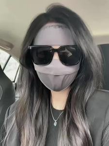 Sun Protection  UV Protection Female Good-looking Facekini Sun Protection Full Face Ice Silk Washable Breathable