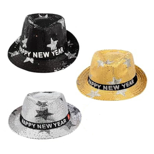 LED Light Up New Year’s Hats Colorful LED Star Sequins Hats Accessory for New Year Party and Event Decors