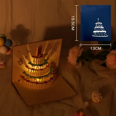 3D Birthday Card Cake Music Light Birthday Music Greeting Card Voice Greeting Card Recording Gree Customizable Handwritten Card Message