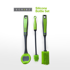 SCRUBZ Silicone Brush Set for Baby Bottle Tumbler Water Bottle Dishes Heavy Duty Non Slip Handle