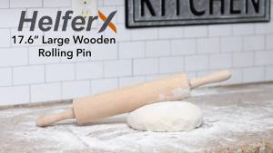 Wooden Rolling Pin 17.6 Inch with Rotating Ergonomic Handles – Classic Beech Wood Dough Roller for Baking Pizza Pastry Bread and Cookies