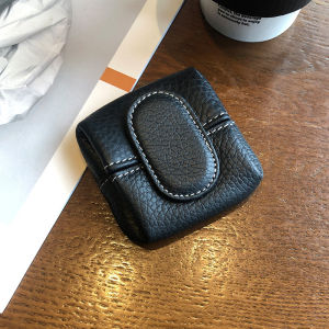 Womens Carrying Head Layer Cowhide Wallet Tiny Coin Purse Key Bag Wallet Dark Button Coin Bag