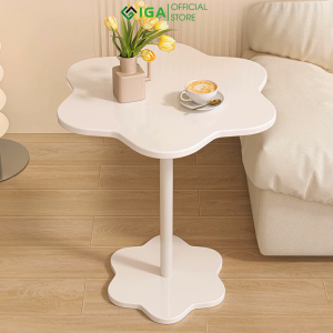 Bàn trà cafe màu full trắng khung thép mặt gỗ MDF hình bông hoa decor phòng cực xinh thương hiệu IGA - GM111