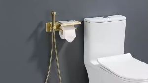 Brushed Nickel Gold Brass High Pressure Spray Main Body With Mobile Phone Storage Paper Towel Rack Bathroom Cleaner Set