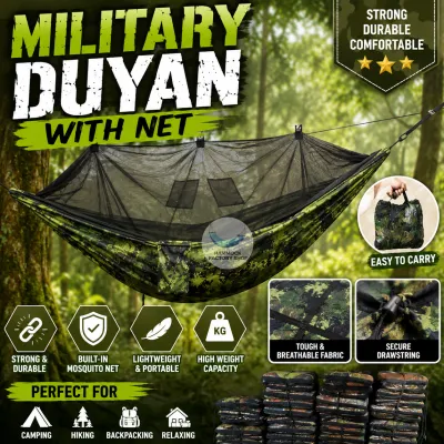 7FT Military Camo Hammock | Philarpat Outdoor Duyan with Mosquito Net & FREE Strap Rope Portable