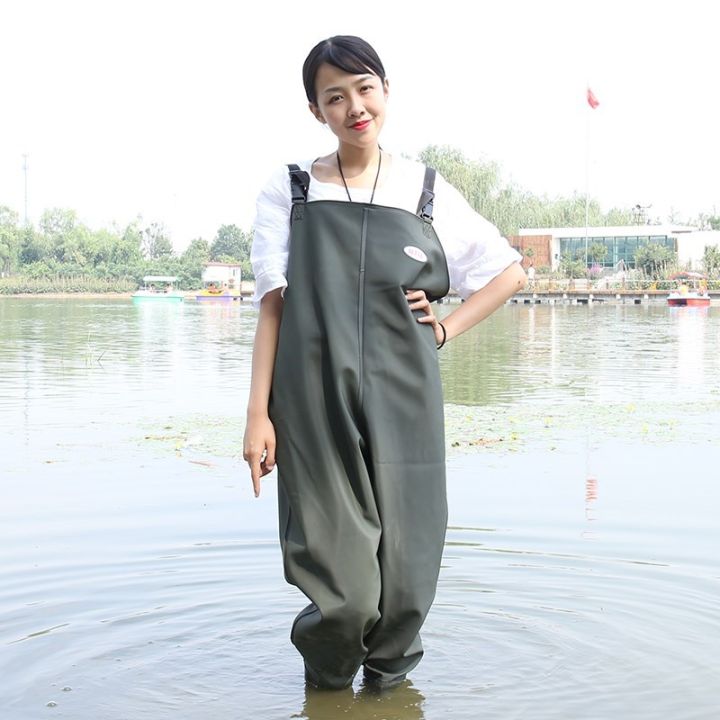 Thickened full-body water pants, rain pants, waterproof clothes, shoes,  raincoats, fish catching one-piece diving suits, protective digging lotus  root suits.