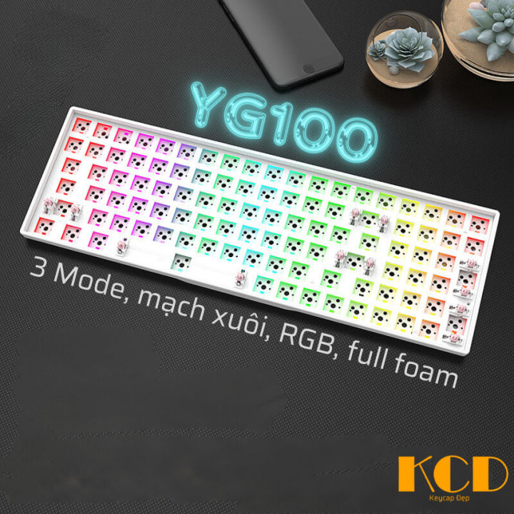 Kit bàn phím cơ 3 mode Customize-100, mạch xuôi, RGB, full foam đáy ...