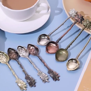 Tropical Leaf Coffee Spoons 4PCs Premium Melal Metal For Cake Serving Dessert Tools Easy To Clean