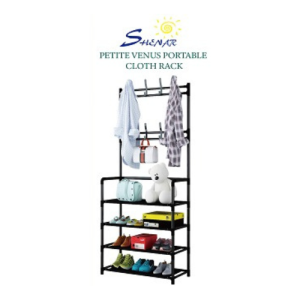 SHENAR NEW VENUS UNIQ PORTABLE CLOTH RACK PUTIH DAN HITAM GANTUNGAN HANGER BERDIRI GANTUNG HANDUK TOPI BAJU 5 TINGKAT RAK SANDAL SEPATU PORTABLE RAK MULTIFUNGSI