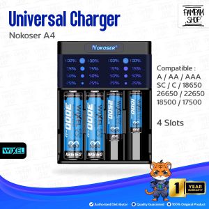 WIXEL - Nokoser A4 Charger Baterai 4 Slot A / AA / AAA / SC / C / 18650 / 26650 / 22650 / 18500 / 17500 / Flat Top Fast Charging Micro USB Input Casan Batre Isi Ulang Peralatan Elektronik Alat Pengisi Ulang Daya Battery Batrai Batrei Lobang Lubang