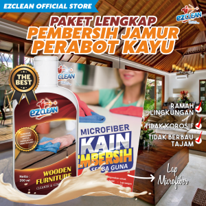 EZCLEAN PAKET PEMBERSIH PERABOT KAYU PEMBERSIH JAMUR KAYU PEMBERSIH LEMARI KURSI MEJA LANTAI KAYU PINTU (EZCLEAN WOOD CLEANER & CONDITIONER + LAP MICROFIBER SERBAGUNA