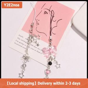 【Local shipping】 Goth Y2K Phone Charm Bow Heart Star Keychain Pendant Kawaii Key Chain Bag Phone Chain Cute Accessory For Girls Women Jewelry